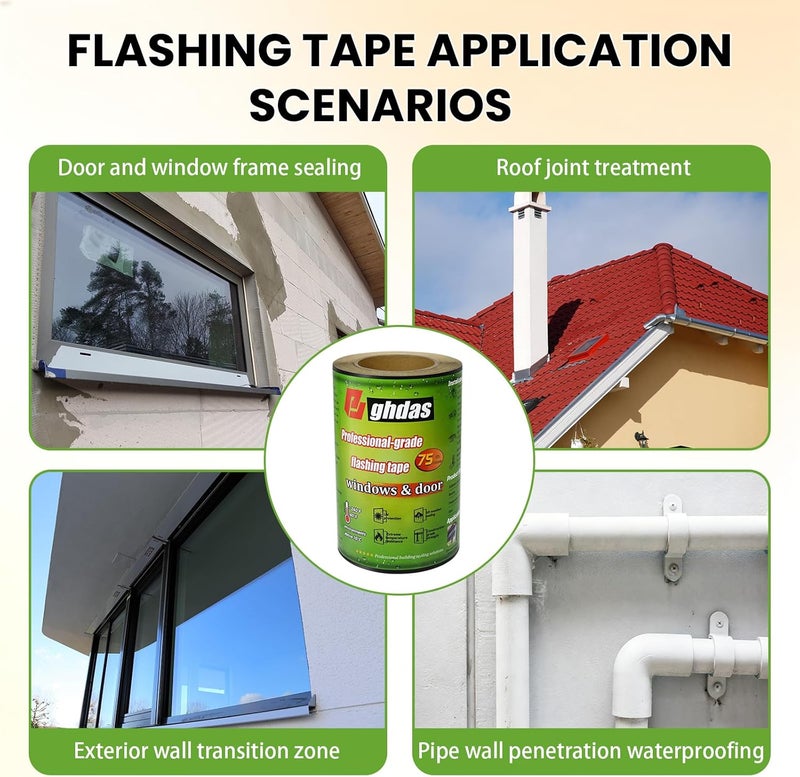 Bghdas Flashing Tape, 6" x 75', Industrial Strength for Windows, Doors, Weather-Resistant, UV-Resistant, Tear-Resistant, Advanced Acrylic Adhesive, Black - Image 5
